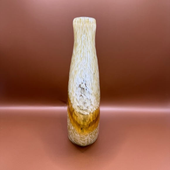Vintage Mid-Century Murano Glass Gradient Marble Khaki Mustard Teardrop Vase 8” - Picture 3 of 6